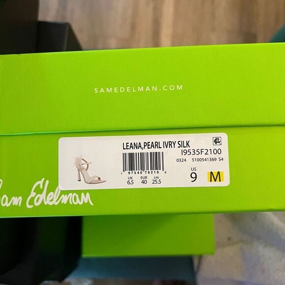 SAM EDELMAN 9Leana Ankle Strap Sandal Feathered Floral square toe Slip on Heels - Picture 4 of 8